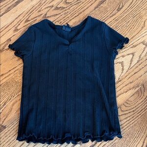 art class Black Ribbed Short Sleeve Top with Lettuce Hem